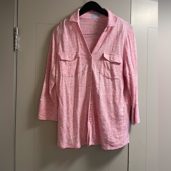 J. McLaughlin Brynn Linen Blend Buttondown Pink Shirt Blouse Top Women’s Sz L - Picture 2 of 6